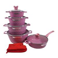 Set Peralatan Masak Marmer Heavy Duty 12 Pcs 20-32cm Model Diamond Besar, Casserole Aluminium Cor dengan Tutup Pinggiran Lebar dari Stainless Steel untuk Kepakaran Chef