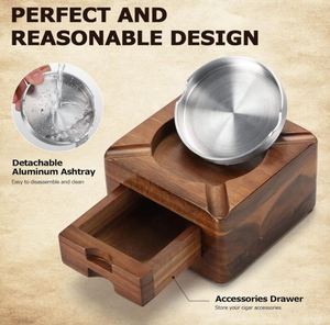 Custom sigari posacenere, posacenere <span class=keywords><strong>in</strong></span> <span class=keywords><strong>legno</strong></span>, posacenere quadrato 4 slot porta sigari con sigaro accessori cassetto - Product Image 3