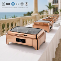 Chauffe-Plat Électrique de Luxe en Acier Inoxydable Or Rose, Réchaud de Buffet Moderne pour Restaurants et Hôtels