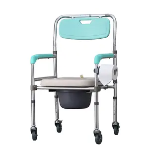 عالية الجودة الألومنيوم طوي صوان كرسي كرسي مرحاض كرسي متحرك مع عجلات ل المسنين