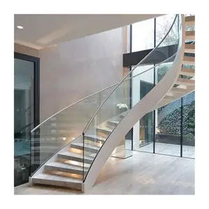 Marble Curved Stair Tread Up-end Prefabricated Marble Stone or Glass Anti-slip Stairs New Natural Glass Railing/ Steel Railing 1