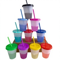 Gobelet Magique en Plastique Coloré Pupor Sans BPA, Personnalisable, 16-24 oz, Réutilisable, pour Boissons Froides, à Changement de Couleur, avec Couvercles et Pailles