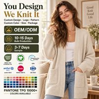 Vente en gros de pulls longs personnalisés pour femmes, cardigan ouvert sur le devant, surdimensionné, en tricot, avec poches, automne-hiver, OEM ODM, tricotage