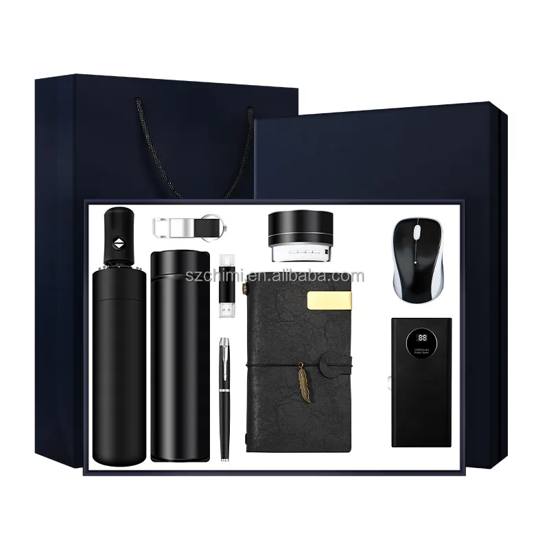 High-End Cadeau Set Corporate Luxe Cadeau Promotie Items Notebook Paraplu Vacuüm Fles Speaker Notitieboek Cadeau Set 2024