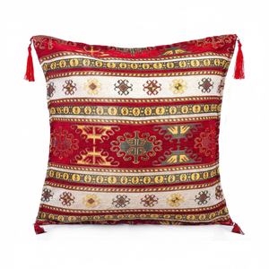 <b>Cushion</b> <b>Cover</b> With Red - Cream Turkish Fabric With Turkish Kilim Design.... Made in Turkey .... From Turkey - Product Image 2