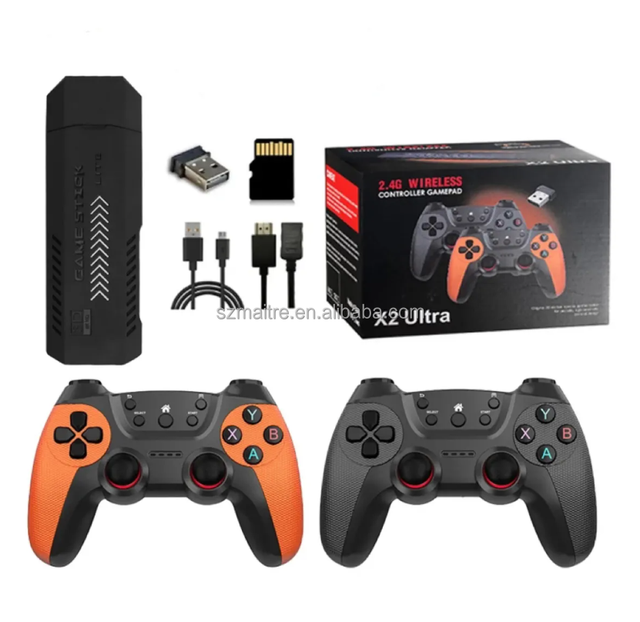 Newest X2 Ultra Video Game Console 4K TV HD Retro Game Console Wireless 2.4GHz Support Dual Controller Orange Color Game Machine