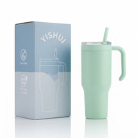 Mug de voyage isotherme personnalisé en acier inoxydable 304 de 40 oz avec poignée amovible et couvercle à paille pliable pour voiture et bureau – Vente en gros