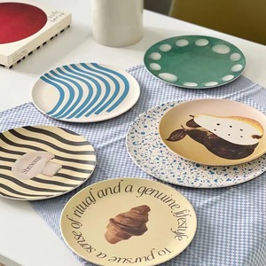 Assiette à dîner design pain et champignons 20 cm en fibre de bambou, style nordique, pour salade, petit-déjeuner, fruits, surface décorative en papier - Product Image 4