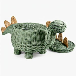 Cesta de Almacenamiento de Mimbre Ecológica de Color Verde Menta con Forma de Dinosaurio para Guardar Juguetes de Niños - Product Image 1