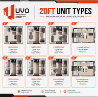 Maison conteneur modulaire extensible préfabriquée UVO de 20 pieds, 36,5 m², maison préfabriquée de luxe portable avec salle de bain pour le marché américain et australien