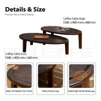 Table basse Aqua, ensemble haut et bas, design italien de luxe, plateau en peinture métallique artistique, pieds en bois de noyer, table centrale pour salon