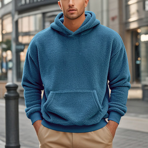 Sweat à capuche en molleton Sherpa bleu pour homme, coupe oversize, respirant, streetwear d'hiver - Product Image 1