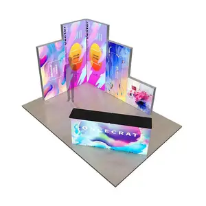 The Trade Show Booth Displays A Rectangular Seg Pop-up LED Backlight Box With A Tension Fabric BackgroundFolding Light Box