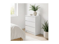 Table de toilette minimaliste et étroite en bois finition blanche avec 3 tiroirs à fermeture douce et ouverture par poussée, idéale pour appartement