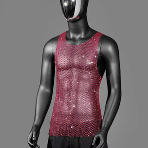 King Mcgreen Star Men Diamond Vest Mesh Sexy Shiny Tank Top Summer Fashion Party Ballroom Nightclub Top sin mangas Ropa nueva - Product Image 1