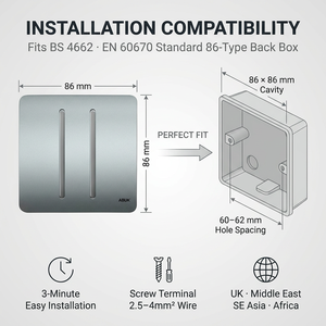 Interruttore a Pulsante da Parete Standard UK 1 2 3 4 Gang 10A 250V 86mm Argento Spazzolato PC Certificato UKCA CE Interruttore Elettrico Presa di Corrente - Product Image 4