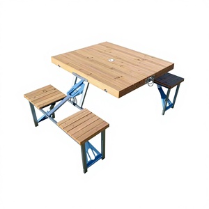 Bộ bàn ghế gấp gọn ngoài trời bằng gỗ chắc chắn và hợp kim nhôm, nhẹ, chống thấm nước - Dùng cho dã ngoại, ăn uống di động - Product Image 2