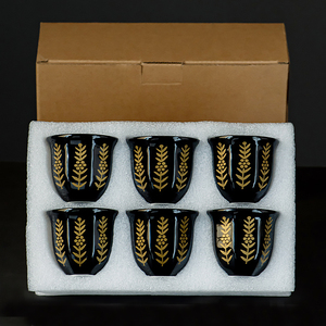 Nuove Tazze da Caffè in Ceramica Porcellana Ottagonali Nere Blu Dorate Decorative di Lusso da 100ml per Casa Hotel Caffè - Product Image 6