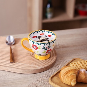 Prix de gros, grande capacité 480ML café peint à la main céramique petit déjeuner fleur et tasses en <span class=keywords><strong>porcelaine</strong></span> <span class=keywords><strong>Fine</strong></span> - Product Image 3