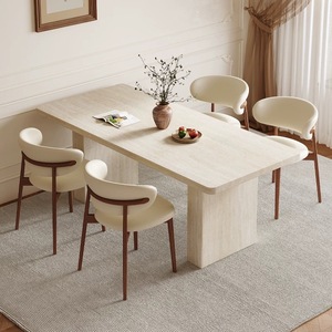 Table à manger et chaises en pierre de travertin de style européen Table à manger rectangulaire au design français Wabi-sabi pour usage domestique - Product Image 2