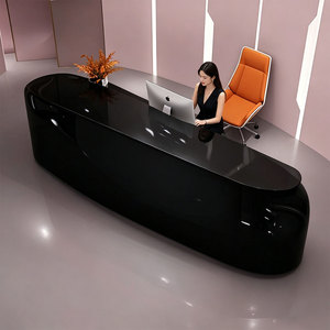 Mostrador de Recepción Curvo Negro Mate con Luz LED, Diseño Moderno para Oficina, Vestíbulo, Hotel, Salón de Belleza, Clínica, Recepción - Product Image 1
