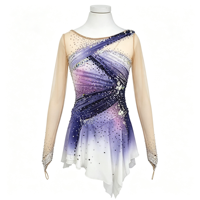 Robe de patinage artistique à une épaule, dégradé violet et blanc, ornée de strass, en tissu mesh, pour compétition et spectacle sur glace (adultes et enfants)