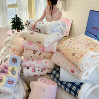 Gemütliche Select Pastell Cartoon Sherpa-Decke Niedliches Karomuster Flanell-Fleece-Decke für Schlafzimmer Sofa Wohnheim Heimdekoration Geschenk