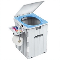 Toilette de camping pliable portable et légère 38L en plastique robuste avec porte-papier détachable et étagère pour téléphone, montage facile 12