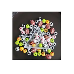 Acrylic Sport Spacer Beads for DIY Jewelry Making Colorful Rugby Tennis Basketball Beads Bracelet Necklace Crafts Accessories