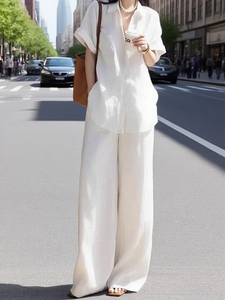 <span class=keywords><strong>Camicia</strong></span> estiva Premium in cotone <span class=keywords><strong>lino</strong></span> <span class=keywords><strong>pantalone</strong></span> a gamba dritta blusa <span class=keywords><strong>e</strong></span> pantaloni Casual minimalisti vestito vecchio stile soldi - Product Image 4