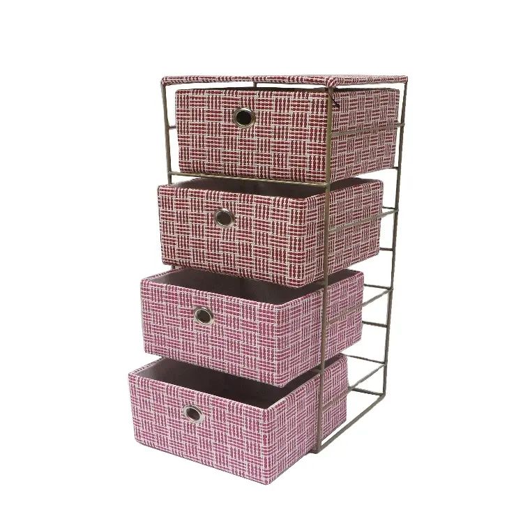 Household fashion 4 tiers baby clothes fabric storage cabinet with drawers