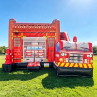 Toboggan Gonflable Thème Camion de Pompiers Populaire pour Extérieur, Combo Château Gonflable et Toboggan en PVC 0,55 mm, Installation Facile, Garantie 3 Ans