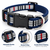 Collier pour chien en nylon tissé bleu marine à carreaux, boucle à dégagement rapide réglable, anneau en D métallique, motif personnalisé, vente en gros
