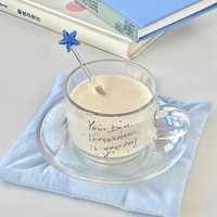Ensemble tasse et soucoupe en verre moderne et écologique pour l'été, capacité 200 ml, pour café, lait, thé de l'après-midi, multicolore, logo personnalisé