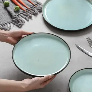 10 Inch Color Glaze Matte Blue Round Porcelain Serving Platter Ceramic Dishes Set Simple Dinner Plate For Home Restaurant