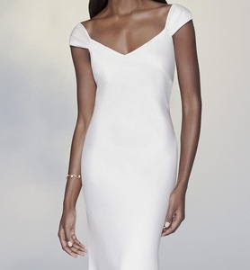 Abiti da Cerimonia con Spalle Scoperte, Vestiti da Sera per Matrimoni in Raso, <span class=keywords><strong>Abito</strong></span> Aderente con Collo a Polsino, <span class=keywords><strong>Midi</strong></span> a Tubino - Product Image 4