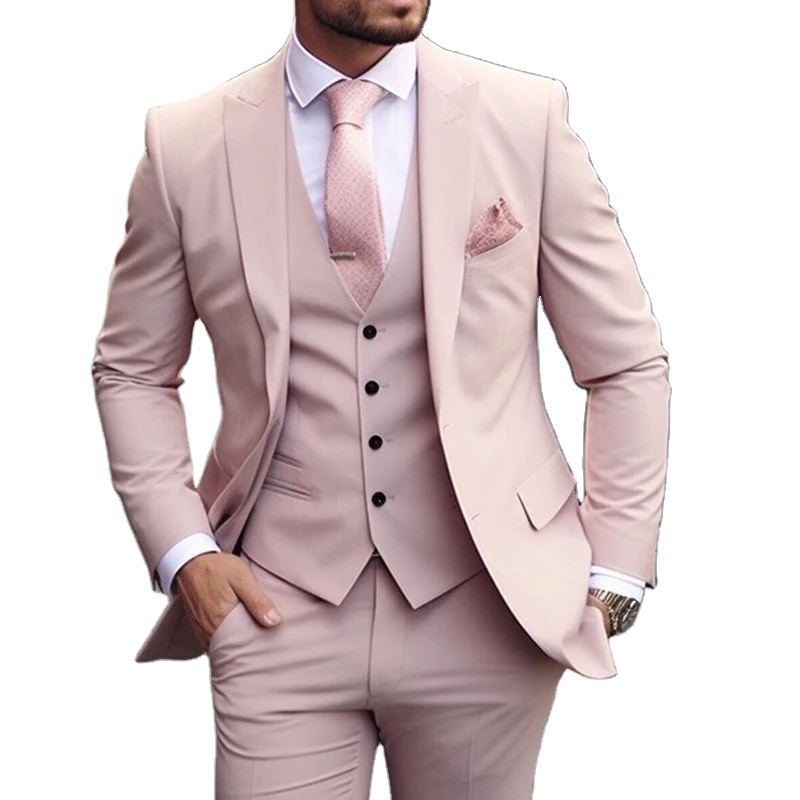 Wholesale Pink Luxury Men's Uits Terno Formal Outfits 3 Piece Jacket Pants with Vest Lim Fit Luxury Costume Homme Formal Occasion Terno Men uit 3 Wholesale Pink Luxury Men's Uits Terno Formal Outfits 3 Piece Jacket Pants with Vest Lim Fit Luxury Costume Homme Formal Occasion Terno Men uit 3