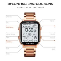 Montre-bracelet en acier inoxydable SKMEI 1888, multifonctionnelle, podomètre, calories, double heure, sport, étanche, numérique, pour homme, Reloj