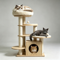 Arbre à chat spirale multi-niveaux SkyPath moderne et luxueux avec maisonnette fermée, capsule spatiale et poteaux à gratter en sisal pour intérieur
