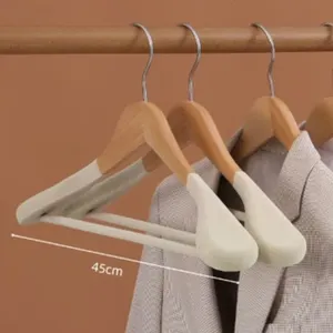 High Quality Luxury Durable Custom Heavy Duty Non-slip Velvet And Wooden Clothes Coat Hanger With Suit