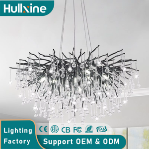 Lustre moderne en cristal Hullxine, lustres LED ronds avec hauteur réglable pour chambre à coucher, éclairage en forme de <span class=keywords><strong>branches</strong></span> d'arbre noires - Product Image 1