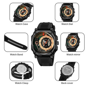 Reloj de pulsera de cuarzo para hombre, estilo mecánico futurista, esqueleto cuadrado, resistente al agua 30M, con correa de silicona - Product Image 2