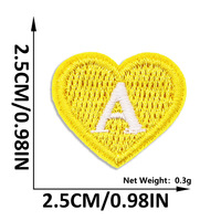 Patchs brodés en forme de cœur jaune, lettres et chiffres de A à Z, à thermocoller ou à coudre, appliques décoratives pour vêtements, chapeaux et sacs, DIY