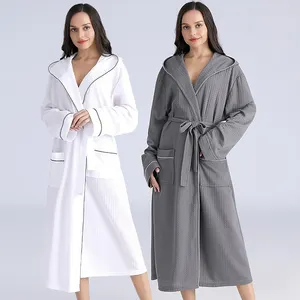NANTEX Factory Lightweight Polyester Unisex White SPA Robe Women Waffle Kimono Bathrobe