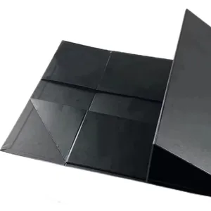 Caixa de presente dobrável com logotipo personalizado de sucção magnética preto fosco flip