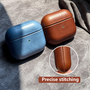DL véritable Crazy Horse cuir couture étui de protection écouteurs <span class=keywords><strong>coque</strong></span> de Protection casque Compatible pour <span class=keywords><strong>Airpods</strong></span> étui pour écouteurs - Product Image 2