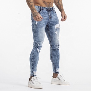 Gingtto Fade Blue Ripped Jeans Skinny Fit da uomo caviglia Fit abbigliamento uomo danni alla moda Jeans Super Fly pantaloni <span class=keywords><strong>Jens</strong></span> da uomo - Product Image 1
