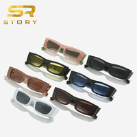 HISTOIRE QB483 Marque Design Rétro Cadre Étroit Rectangle Vintage Mode Jaune Petit Cat Eye Lunettes de Soleil Femmes Hommes