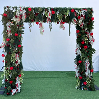 Backdrop Sutra Persegi Motif Bunga Merah Hijau Natal Tahun Baru 8FT X 8FT Dekorasi Kustom Booth Foto Pesta Liburan Realistis