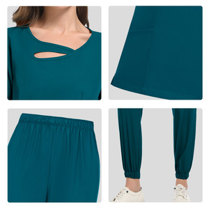 Women <b>Scrub</b> Set Moisture Wicking Knitted Split Uniform Hospital Workwear Full Size Coverage - Product Image 2